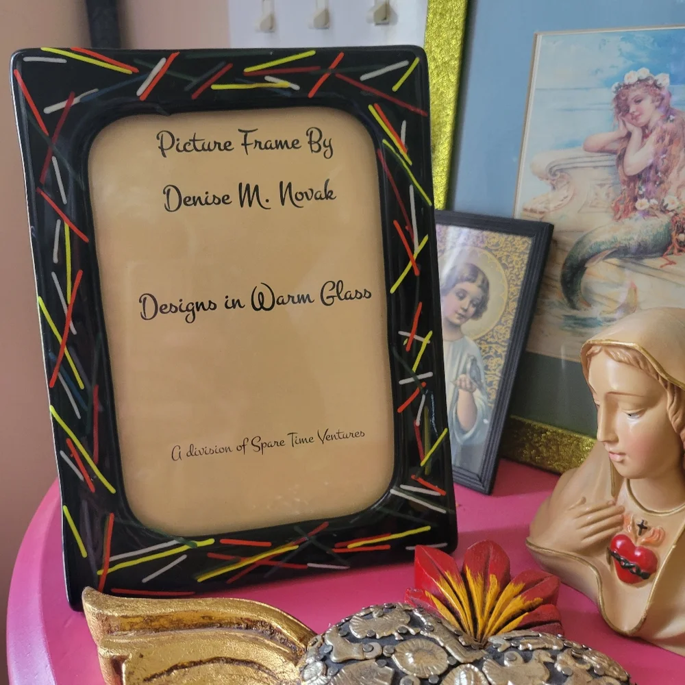 Art Glass Picture Frame ~ Abstract Neon Line Motif ~ 1980s-90s Vibe ~ Unique